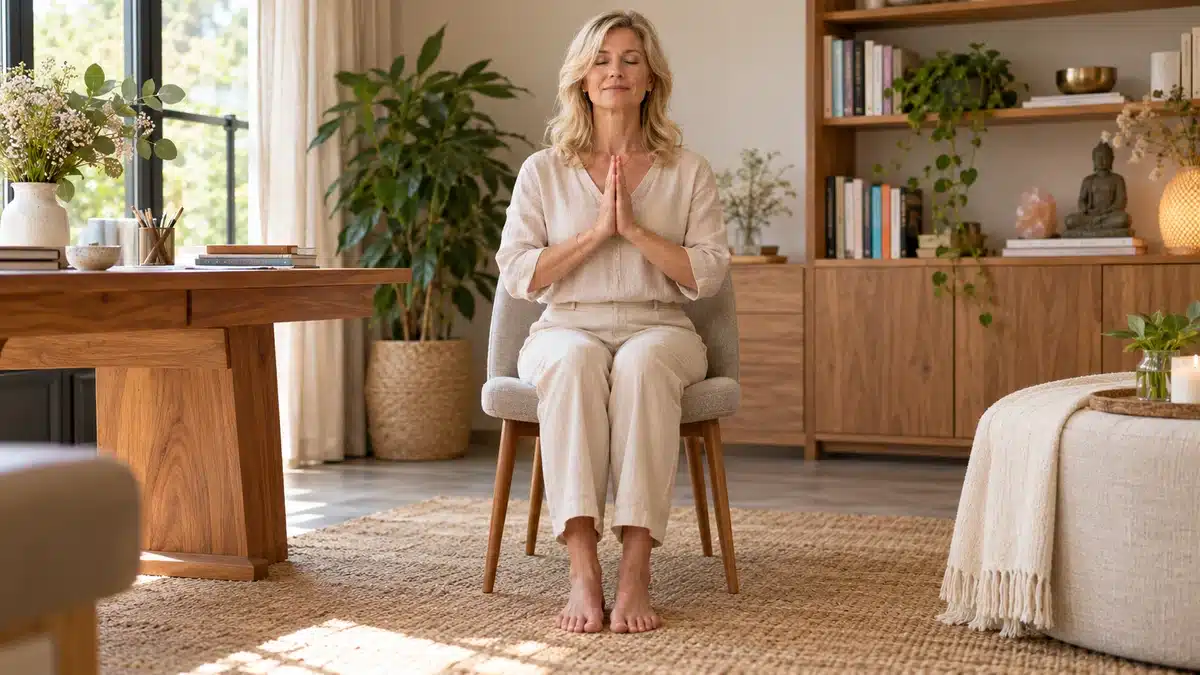 Reiki : posture Gasshô avec les paumes jointes devant la poitrine